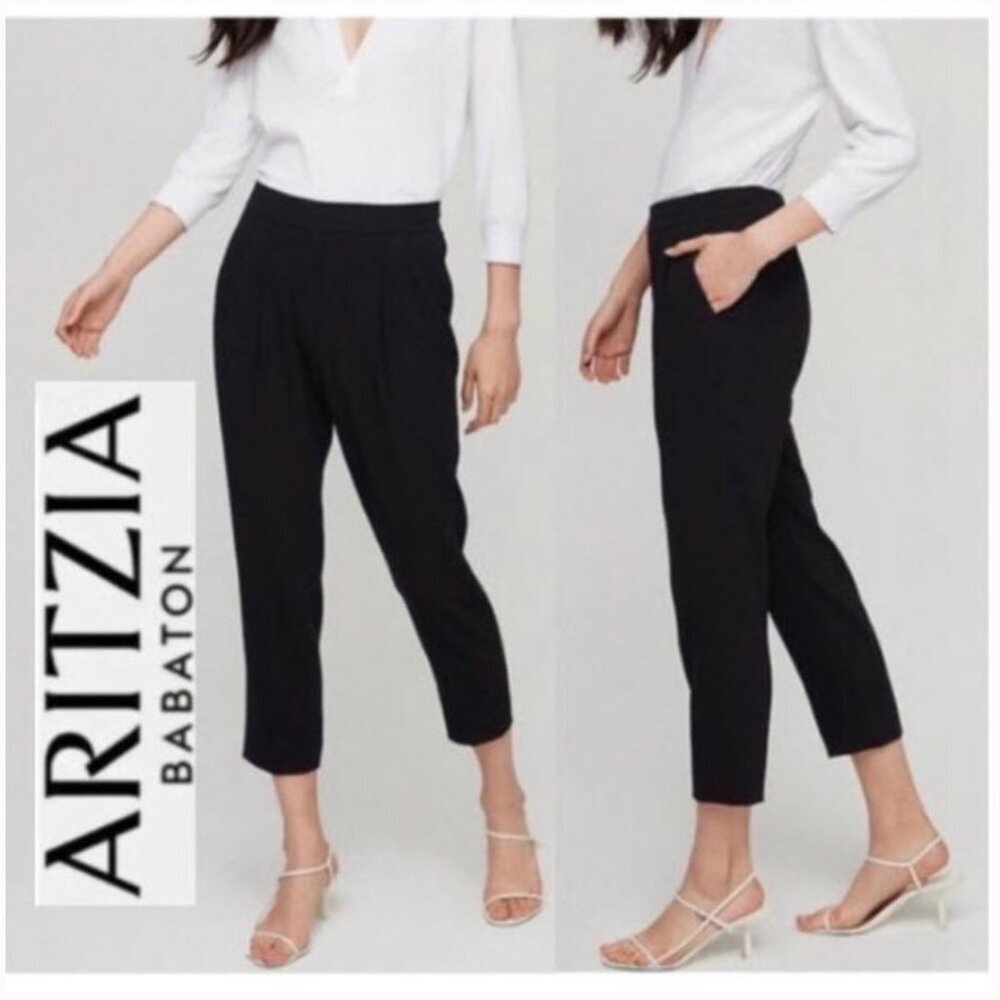 Aritzia Babaton Cohen Cropped Pants Size 4 High-Waisted Pleated Black Chic Work